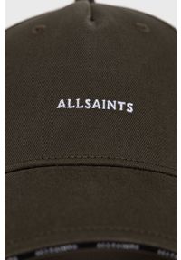 AllSaints czapka bawełniana kolor zielony z aplikacją. Kolor: zielony. Materiał: bawełna. Wzór: aplikacja #4
