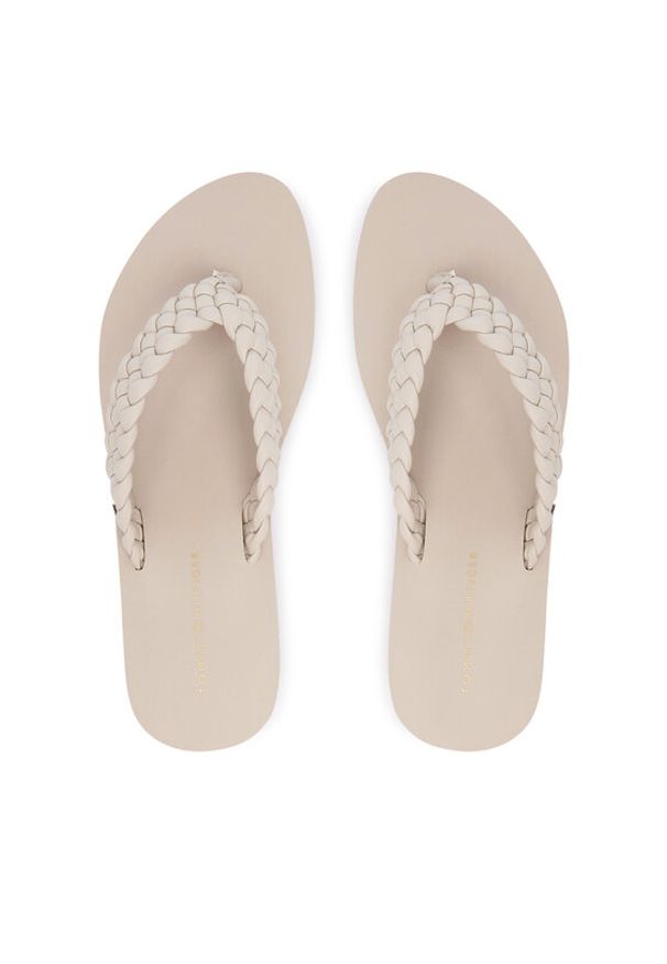 TOMMY HILFIGER - Tommy Hilfiger Japonki Th Wedge Cornrow Beach Sandal FW0FW09037 Écru. Materiał: skóra