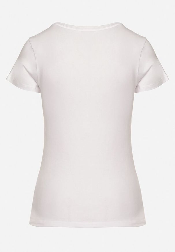 Born2be - Biały Bawełniany T-shirt z Ozdobnym Nadrukiem Zaromira. Okazja: na co dzień. Kolor: biały. Materiał: bawełna. Wzór: nadruk. Styl: klasyczny, casual, elegancki
