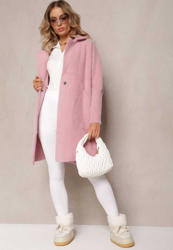 Renee - Różowy Płaszcz z Bawełną Oversize Brumisia. Kolor: różowy. Materiał: bawełna. Długość rękawa: długi rękaw. Długość: długie. Sezon: jesień, zima