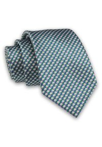 Alties - Granatowo-Szaro-Zielony Elegancki Męski Krawat -ALTIES- 7cm, Stylowy, Klasyczny, Wzór Geometryczny. Kolor: niebieski. Materiał: tkanina. Wzór: geometria. Styl: elegancki, klasyczny #1