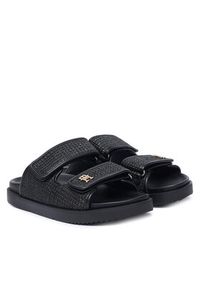 TOMMY HILFIGER - Tommy Hilfiger Klapki Double Strap Raffia FW0FW09122 Czarny. Kolor: czarny. Materiał: syntetyk #4