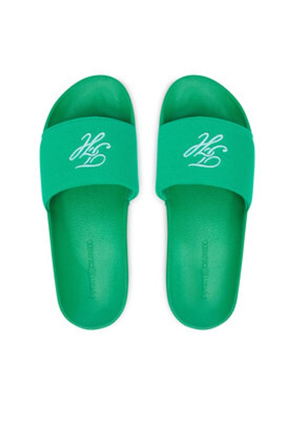 TOMMY HILFIGER - Tommy Hilfiger Klapki Th Script Pool Slide FW0FW09286 Zielony. Kolor: zielony. Materiał: materiał