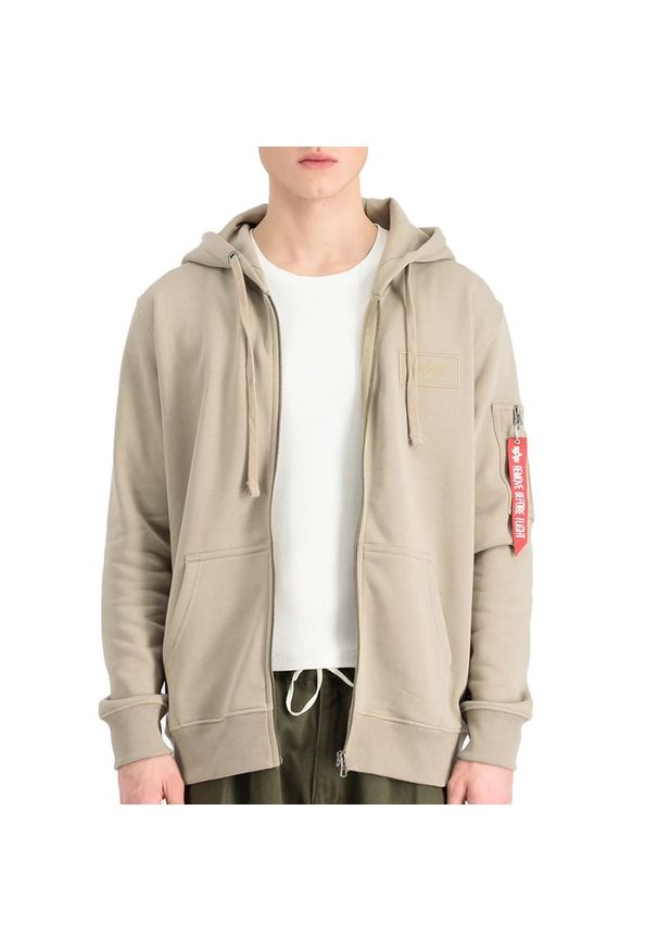 Bluza Alpha Industries Back Print Zip Hoodie 128342679 - beżowa. Kolor: beżowy. Materiał: bawełna, poliester. Wzór: nadruk. Styl: sportowy, klasyczny