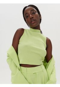 Sinsay - Crop top w prążki - zielony. Kolor: zielony. Materiał: bawełna, włókno, prążkowany. Wzór: prążki