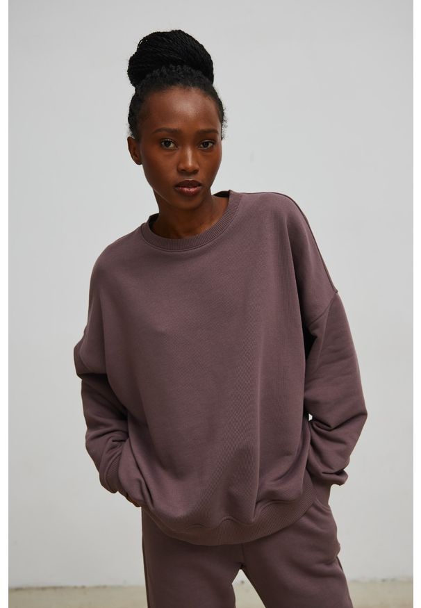 Marsala - Bluza damska o kroju regular fit w kolorze BROWNIE CAKE - PHENIX. Materiał: dzianina, bawełna, dresówka, poliester