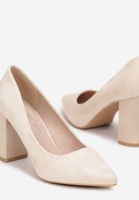 Renee - Beżowe Czółenka ze Skórzaną Wkładką na Wysokim Słupku Keshi. Nosek buta: szpiczasty. Zapięcie: bez zapięcia. Kolor: beżowy. Materiał: skóra. Obcas: na słupku. Wysokość obcasa: wysoki #4