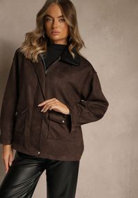 Renee - Brązowa Koszulowa Kurtka Barn Jacket z Imitacji Zamszu Ralasania. Kolor: brązowy. Materiał: zamsz. Wzór: haft #4