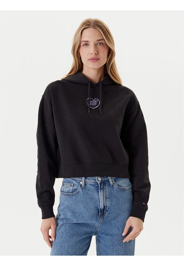 Tommy Jeans Bluza Heart DW0DW21408 Czarny Relaxed Fit. Kolor: czarny. Materiał: bawełna