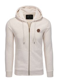 Ombre Clothing - Rozpinana bluza męska HOODIE z przyjemnej dzianiny - kremowy melanż V1 OM-SSZP-0116 - XXL. Kolor: kremowy. Materiał: dzianina. Wzór: melanż #5