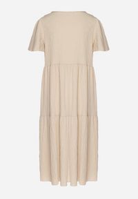 Born2be - Jasnobeżowa Wiskozowa Sukienka Rozkloszowana z Dekoltem V Natilenia. Okazja: na co dzień. Kolor: beżowy. Materiał: wiskoza. Styl: elegancki, casual, klasyczny #3