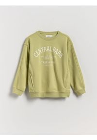 Reserved - Bluza oversize - oliwkowy. Kolor: oliwkowy. Materiał: bawełna, dzianina