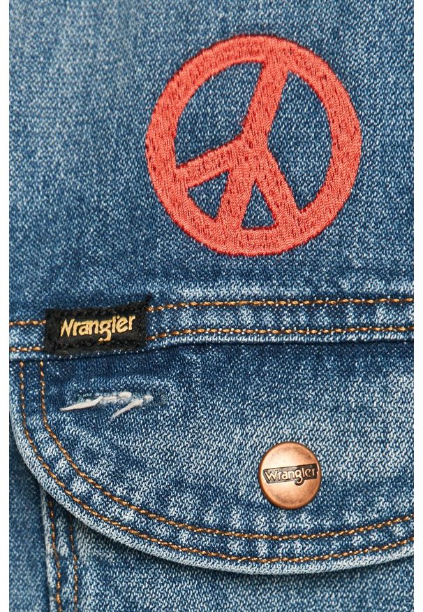 Wrangler - Kurtka jeansowa. Okazja: na co dzień. Kolor: niebieski. Materiał: jeans. Styl: casual