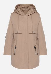 Born2be - Jasnobrązowy Płaszcz Kurtka Przeciwwiatrowa z Kapturem Amilina. Okazja: na spacer, na co dzień. Typ kołnierza: kaptur. Kolor: brązowy. Materiał: wełna, jeans. Wzór: aplikacja. Styl: casual, elegancki #5