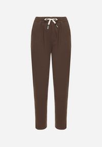 Born2be - Brązowe Spodnie Bawełniane w Stylu Mom Fit ze Sznurkiem Adenelle. Okazja: na co dzień. Kolor: brązowy. Materiał: bawełna. Styl: casual