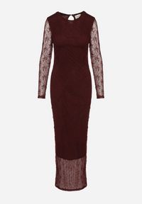 Born2be - Bordowa Dopasowana Sukienka Koronkowa z Długim Rękawem Zenika. Kolor: czerwony. Materiał: koronka. Długość rękawa: długi rękaw. Wzór: koronka. Sezon: wiosna, zima, jesień. Styl: elegancki #4