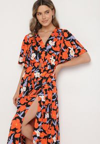 Born2be - Pomarańczowa Sukienka z Bawełną i Bufiastymi Rękawami w Kwiaty Lunedita. Okazja: na co dzień. Kolor: pomarańczowy. Materiał: bawełna. Wzór: kwiaty. Styl: elegancki, casual #3