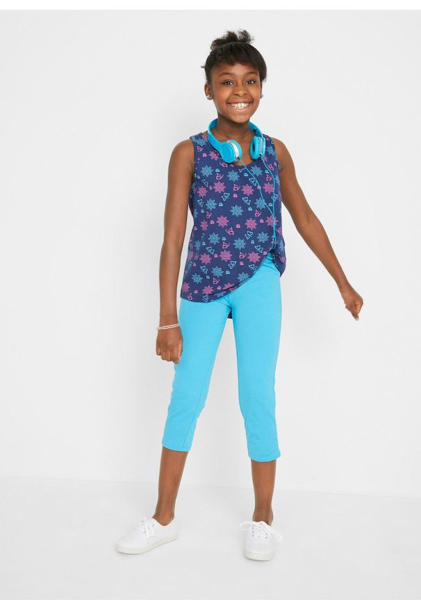 bonprix - Top z elastycznej mieszanki biobawełny (2 szt.). Kolor: niebieski. Wzór: jednolity. Sezon: lato