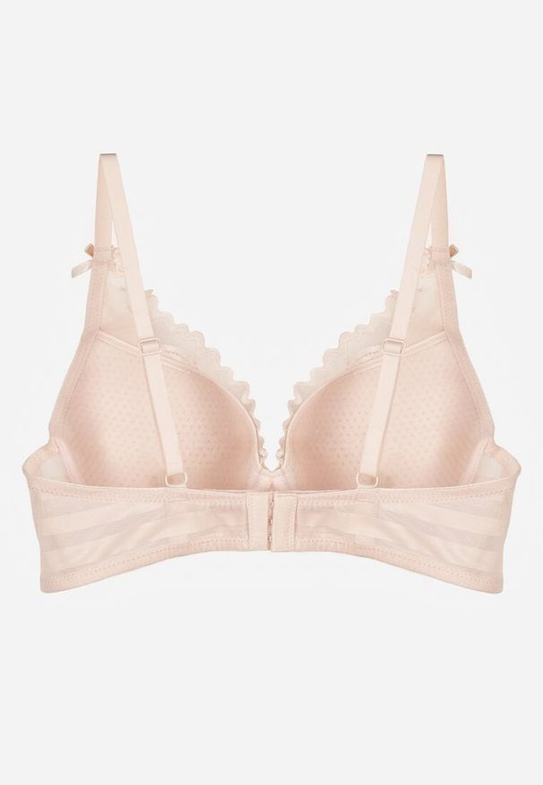 Born2be - Jasnoróżowy Koronkowy Biustonosz z Ozdobnymi Kokardkami na Ramiączkach Aeleolopei. Kolor: różowy. Materiał: koronka. Wzór: koronka, aplikacja