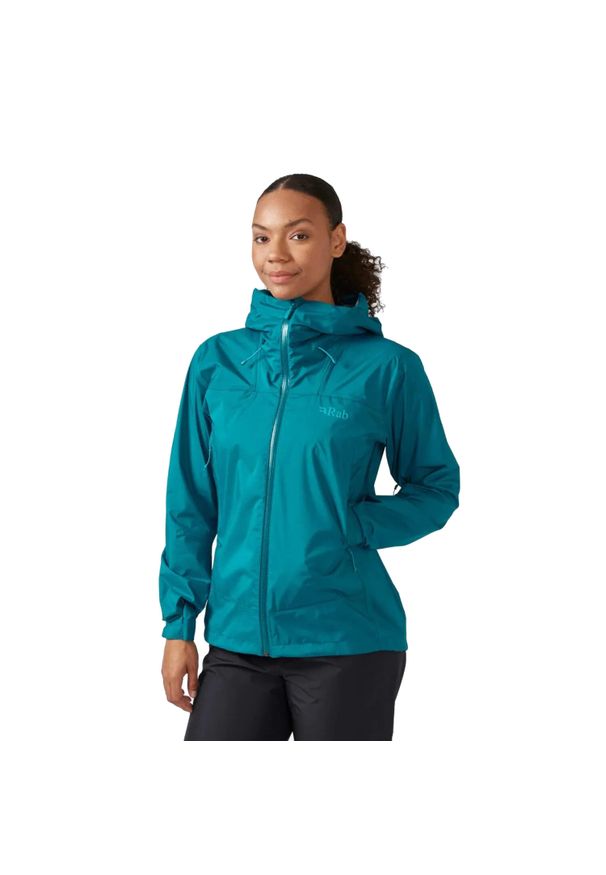 Kurtka przeciwdeszczowa damska Rab Downpour Plus 2.0 Jacket z kapturem. Typ kołnierza: kaptur. Kolor: zielony