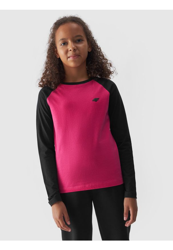 4f - 4F Longsleeve regular gładki dziewczęcy - różowy 128 (7-8 lat). Okazja: na co dzień. Kolor: różowy. Materiał: dzianina, bawełna, jersey. Długość rękawa: długi rękaw. Długość: długie. Wzór: gładki. Sezon: lato. Styl: klasyczny, sportowy, casual