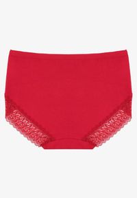 Renee - Bordowe Bawełniane Majtki Figi Zdobione Koronką Idilene. Kolekcja: plus size. Kolor: czerwony. Materiał: koronka, bawełna. Wzór: koronka, aplikacja