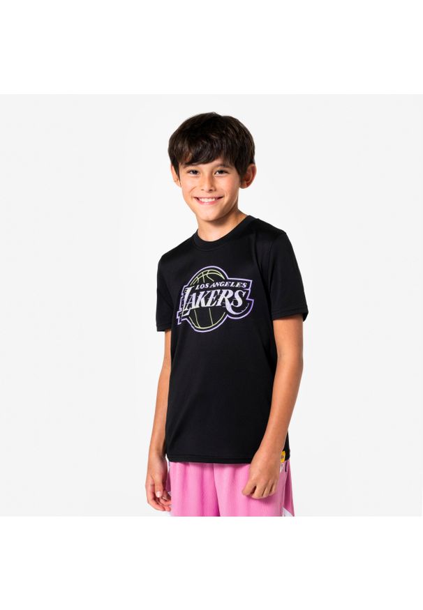 TARMAK - Koszulka do gry w koszykówkę dla dzieci Tarmak Kipsta NBA TS 900 Lakers. Kolor: wielokolorowy, czarny. Materiał: poliester, materiał. Sport: koszykówka