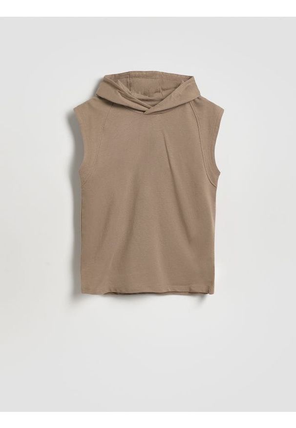 Reserved - Bawełniany t-shirt bez rękawów - brązowy. Kolor: brązowy. Materiał: bawełna. Długość rękawa: bez rękawów