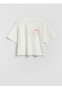 Reserved - T-shirt z nadrukiem - złamana biel. Materiał: bawełna. Długość: krótkie. Wzór: nadruk #1