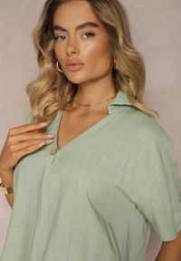 Renee - Zielona Bawełniana Sukienka o Pudełkowym Kroju z Rękawami z Regulacją Elonea. Okazja: na co dzień. Kolor: zielony. Materiał: bawełna. Typ sukienki: proste. Styl: elegancki, casual #4