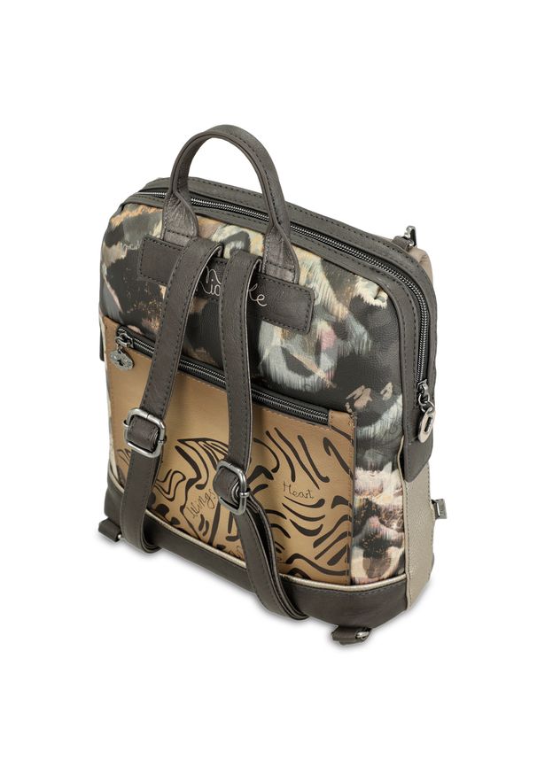 Plecak damski Anekke, mały z ozdobną grafiką z 1 komorą zamykany na zamek, kolorowy, 41705-295. Kolor: szary. Materiał: materiał. Wzór: kolorowy. Styl: casual