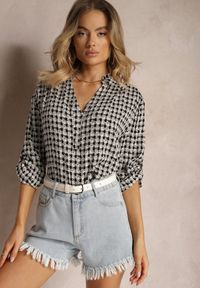 Renee - Czarno-Biała Wiskozowa Bluzka Zapinana na Guziki przy Dekolcie Bricca. Kolor: czarny. Materiał: wiskoza #7