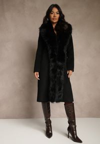 Renee - Czarny Płaszcz z Odpinanym Futerkiem Lillvana. Okazja: na imprezę. Kolor: czarny. Materiał: futro. Styl: elegancki #1