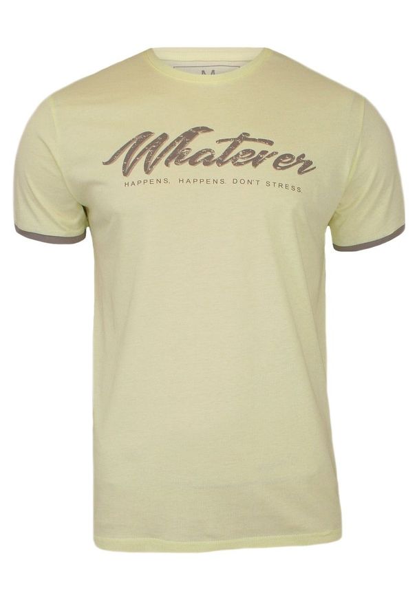 Żółty T-shirt Męski z Nadrukiem, Krótki Rękaw, Just Yuppi, Pozytywny Napis. Okazja: na co dzień. Kolor: złoty, żółty, wielokolorowy. Materiał: bawełna. Długość rękawa: krótki rękaw. Długość: krótkie. Wzór: nadruk. Styl: casual