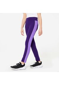 DOMYOS - Legginsy dziecięce Domyos. Okazja: na uczelnię. Stan: podwyższony. Kolor: fioletowy. Materiał: elastan, poliester, materiał. Styl: sportowy