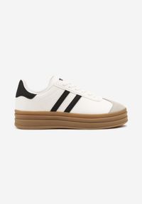 Born2be - Biało-Czarne Sneakersy na Platformie z Minimalistycznymi Przeszyciami Teritha. Zapięcie: sznurówki. Kolor: biały. Materiał: jeans. Wzór: aplikacja. Obcas: na platformie #4