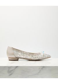 RENE CAOVILLA - Baleriny z kryształkami Cinderella. Nosek buta: okrągły. Kolor: szary. Materiał: koronka. Wzór: aplikacja, koronka. Obcas: na obcasie. Wysokość obcasa: średni #6