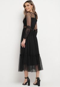 Born2be - Czarna Sukienka Maxi o Rozkloszowanym Fasonie z Ozdobną Koronką i Tiulem Steilla. Kolor: czarny. Materiał: tiul, koronka. Wzór: koronka. Długość: maxi #3