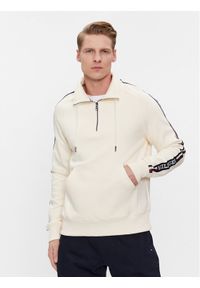 TOMMY HILFIGER - Tommy Hilfiger Bluza Global Stripe MW0MW33661 Beżowy Regular Fit. Kolor: beżowy. Materiał: syntetyk