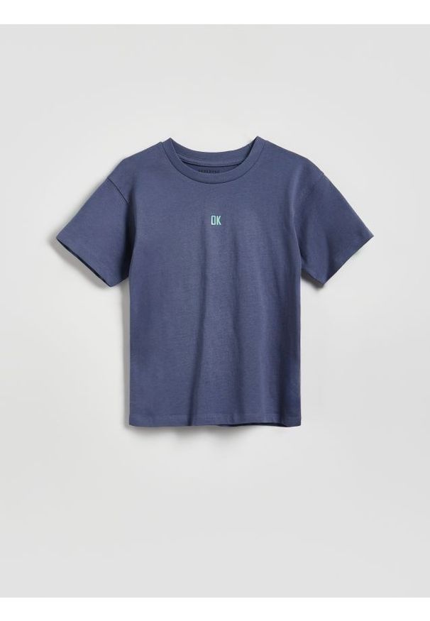 Reserved - Bawełniany t-shirt - granatowy. Kolor: niebieski. Materiał: bawełna