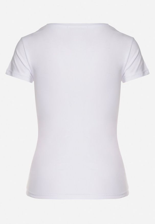 Born2be - Biały Bawełniany T-shirt Ozdobiony Cyrkoniami i Napisem Divera. Okazja: na co dzień. Kolor: biały. Materiał: bawełna. Wzór: napisy, aplikacja. Styl: klasyczny, casual