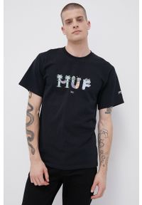 HUF T-shirt bawełniany kolor czarny z nadrukiem. Okazja: na co dzień. Kolor: czarny. Materiał: bawełna. Wzór: nadruk. Styl: casual #6