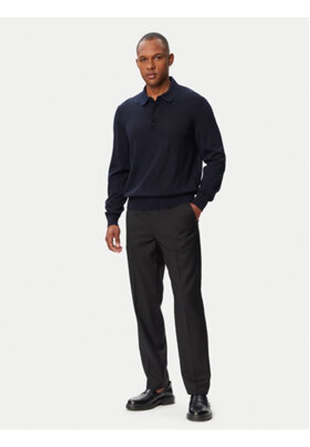 BOSS Polo H-Lancione 50565503 Granatowy Regular Fit. Typ kołnierza: polo. Kolor: niebieski. Materiał: wełna