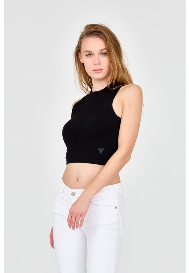 Guess - GUESS Damski czarny top. Kolor: czarny. Materiał: wiskoza