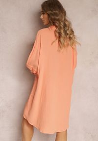 Renee - Pomarańczowa Sukienka Mini z Bawełny z Ozdobnymi Rękawami i Wiązaniem przy Dekolcie Shamika. Kolor: pomarańczowy. Materiał: bawełna. Typ sukienki: trapezowe. Długość: mini #5