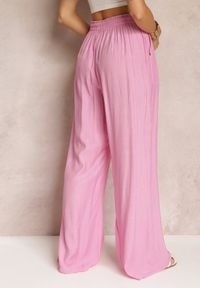 Renee - Różowe Szerokie Spodnie z Wiskozy i Gumką w Pasie Abyga. Kolor: różowy. Materiał: wiskoza #5