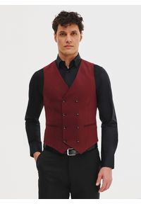 Pako Lorente - PAKO LORENTE - Bordowa dwurzędowa kamizelka męska. Kolor: czerwony. Materiał: poliester, wełna, elastan, wiskoza. Styl: elegancki, młodzieżowy #8