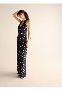 Reserved - Wzorzysty kombinezon z lnem - granatowy. Kolor: niebieski. Materiał: len #1