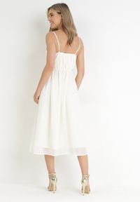 Born2be - Beżowa Rozkloszowana Sukienka Midi na Cienkich Ramiączkach z Wiązaniem w Talii Tessonne. Kolor: beżowy. Długość rękawa: na ramiączkach. Długość: midi #2