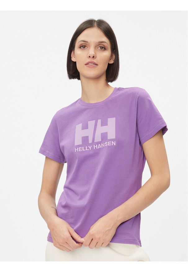 Helly Hansen T-Shirt Logo 34112 Fioletowy Regular Fit. Kolor: fioletowy. Materiał: bawełna